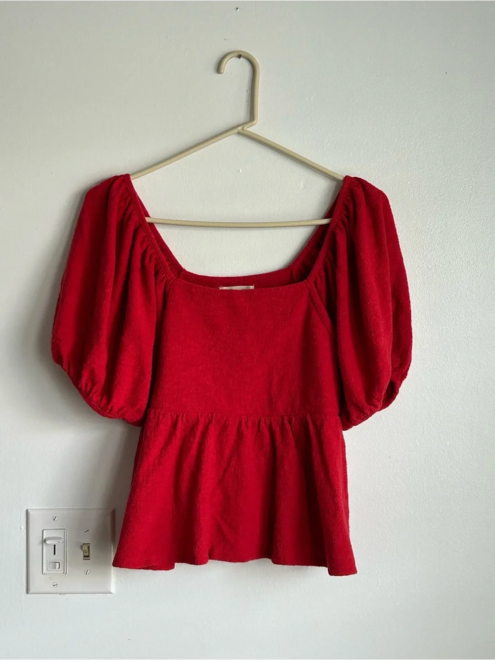 Madewell Red Puff Short Sleeve Shirt Medium